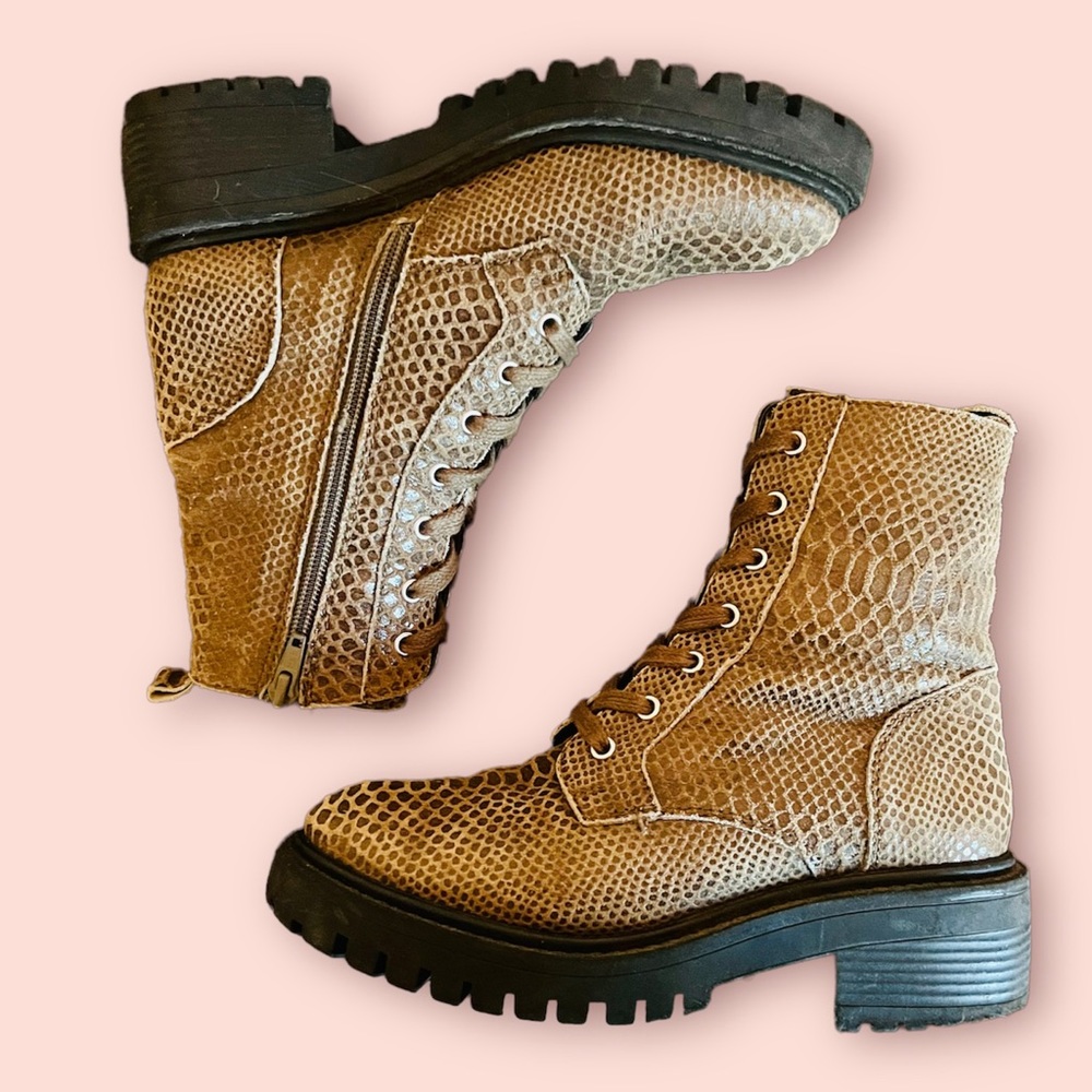 Faux snakeskin combat boot - 7